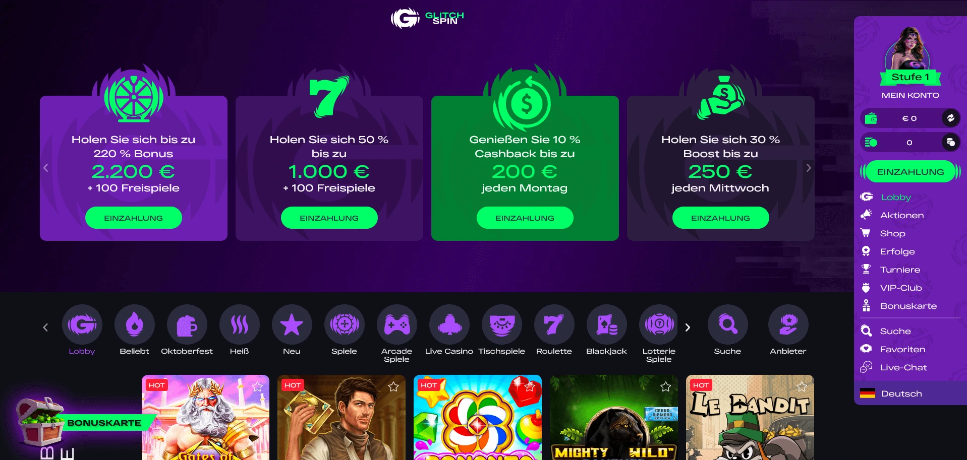 GlitchSpin Casino – Bonus, Einzahlungen und Spiele GlitchSpin Online Casino Bonusangebote